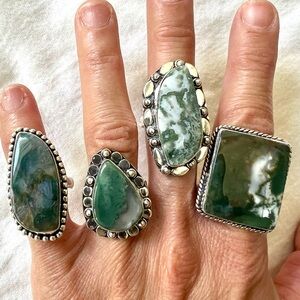 Elegant Green Stone Silver Ring Set